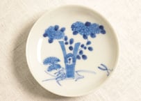 明治前期染付生け花図小皿①　濃いめ