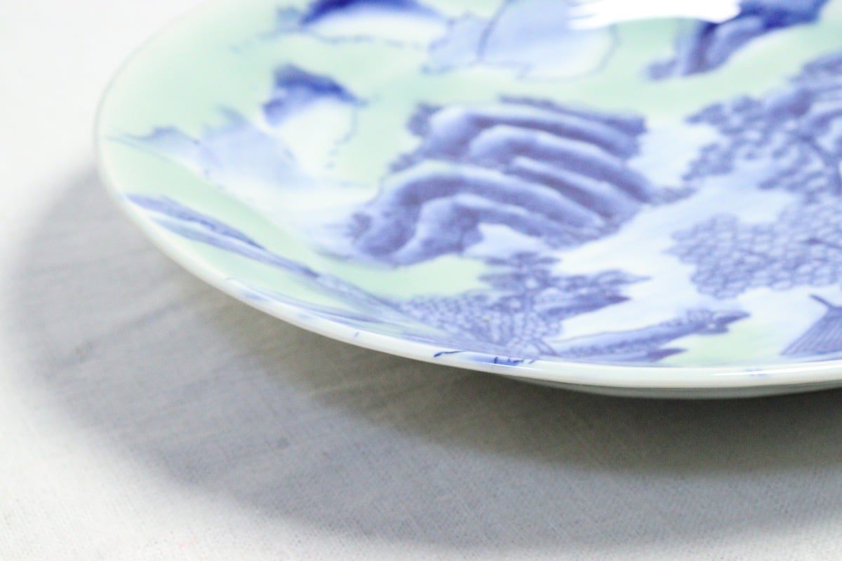 長丸皿 3枚 変形 楕円 希少 印判手 明治 大正 花文様 歪み 明治後期～大正銅判青磁山水図尺楕円皿 | 吉祥寺PukuPuku