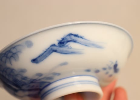 大正～昭和戦前染付山水図蓋茶碗