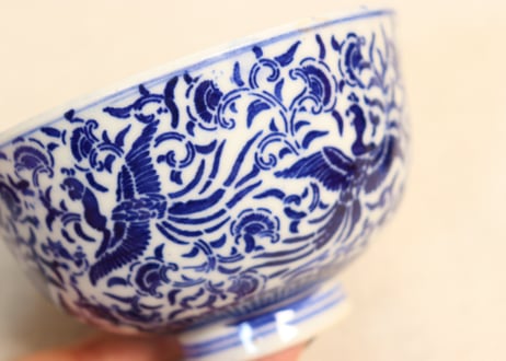明治前期紙刷鳳凰図飯茶碗