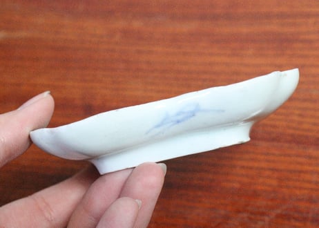 江戸中期紙刷古印判幾何学文図糸巻型小皿⑤　小ホツ