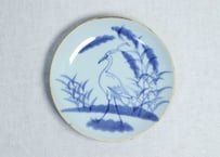 江戸幕末染付鷺と芦図7寸皿  フリモノ