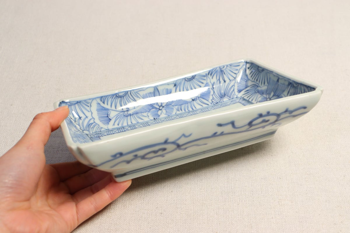 江戸幕末染付線描き牡丹図長皿 かたつき | 吉祥寺PukuPuku