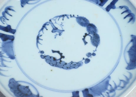 江戸幕末染付竹林雀図6寸皿①　フリモノ