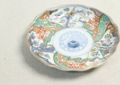 明治前期色絵鶴と松竹梅図通り物小皿