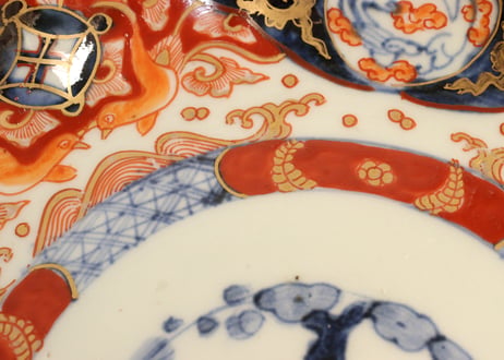 明治前期色絵四方に龍と鳳凰図通り物７寸皿②フリモノ,少かたつき