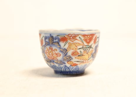明治前期色絵芦に鳥と牡丹図通り物小向付②見込み淡め