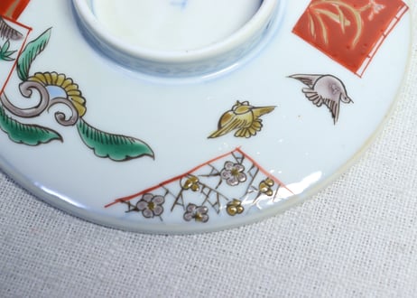 明治前期色絵麒麟に花鳥図蒸茶碗  フリモノ