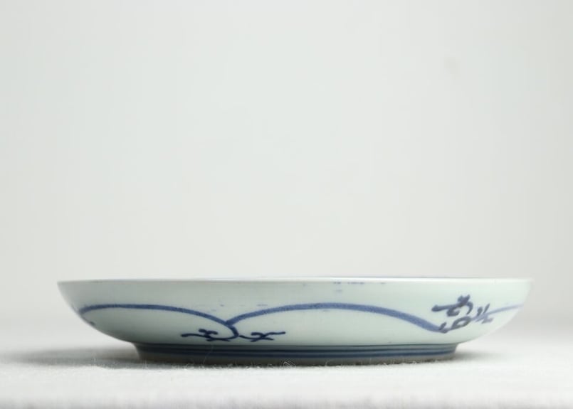 江戸時代中期～後期幕末頃美品信州蔵出三階菱窓絵染付約２０センチサイズ時代陶磁器 江戸中期染付波に桜図7寸皿 釉ムラ | 吉祥寺PukuPuku