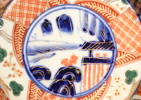 明治前期色絵山水と桐と松梅図縁立ち6寸皿①