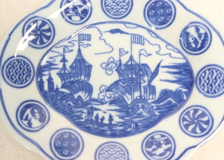 明治後期～大正銅判オランダ船と丸文木瓜型皿