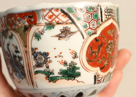 明治前期色絵松竹梅と鶴図通り物向付②変色