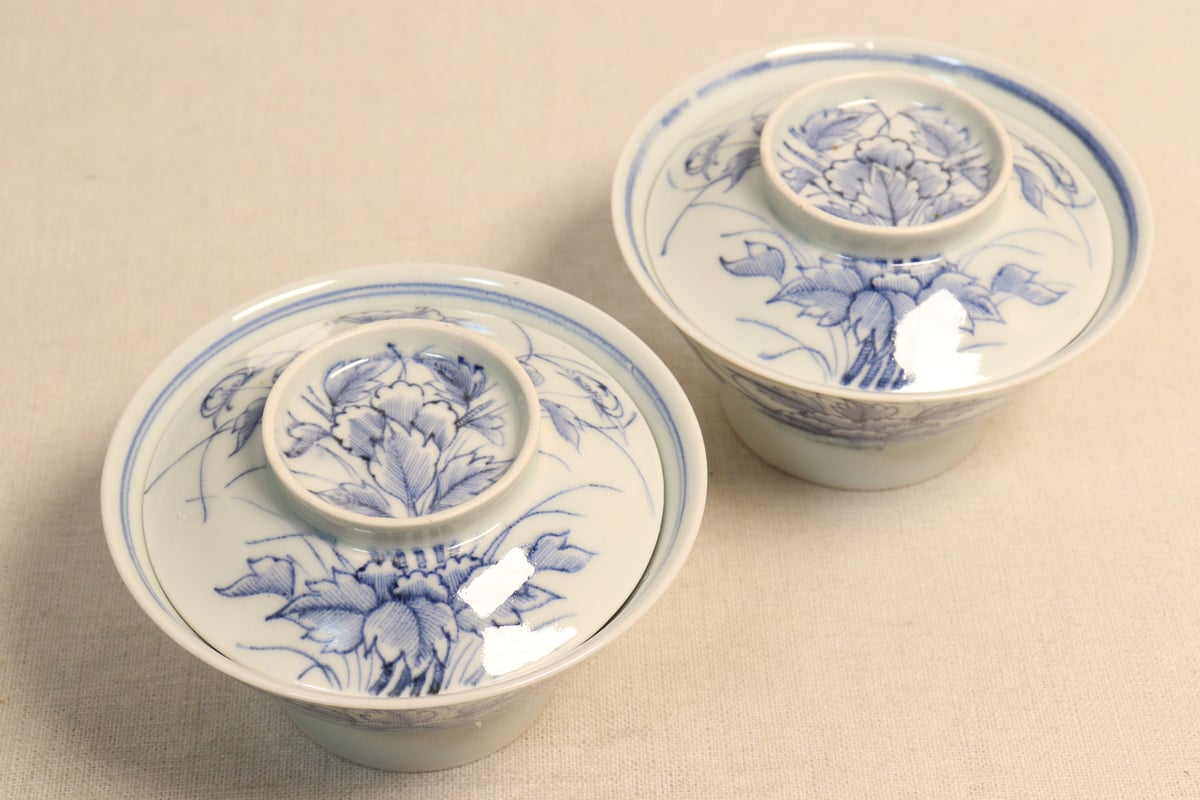 江戸後期染付牡丹図広東型蓋茶碗 | 吉祥寺PukuPuku