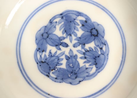 明治前期色絵松竹梅に福寿文字図蒸茶碗 シミあり