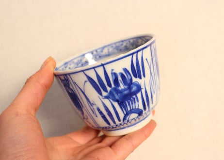 明治前期染付三方に菖蒲図向付