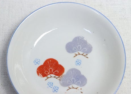 大正～昭和戦前ゴム判色絵松図小皿