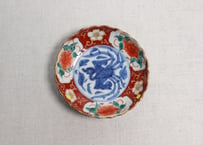 明治前期色絵鳳凰と牡丹図豆皿②小ニュウ，小ホツ
