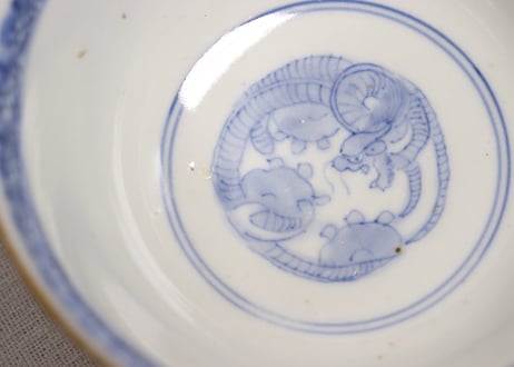 明治前期色絵三方松竹梅と花鳥図通り物飯茶碗