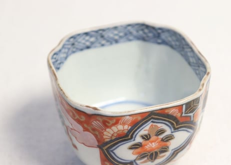 明治前期色絵四方に椿と萩図入隅角向付
