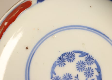 明治前期色絵獅子牡丹と幾何学文図飯茶碗①
