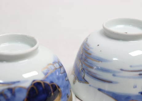 江戸幕末金彩染付山水図飯茶碗