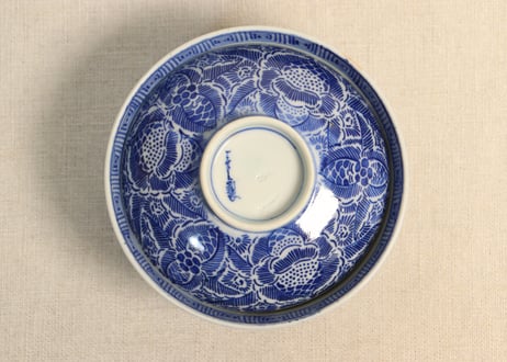 明治前期紙刷牡丹図飯茶碗