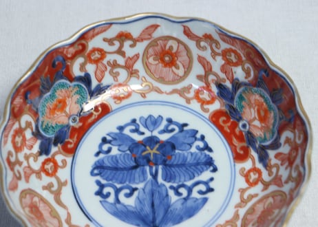 明治前期色絵牡丹と唐草図大なます皿②