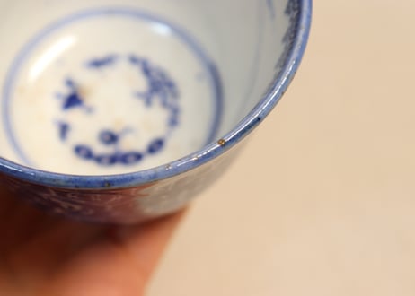 明治前期紙刷六方に牡丹図向付 フリモノ