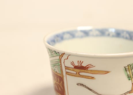 明治前期色絵弓矢と道具図向付