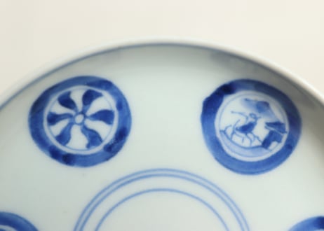 江戸幕末染付六方に丸文小皿②ノミホツ