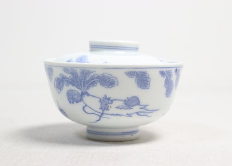 明治後期～大正銅判鼠大根図蓋茶碗③蓋小ニュウ
