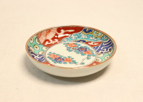明治前期色絵花と幾何学文小皿①
