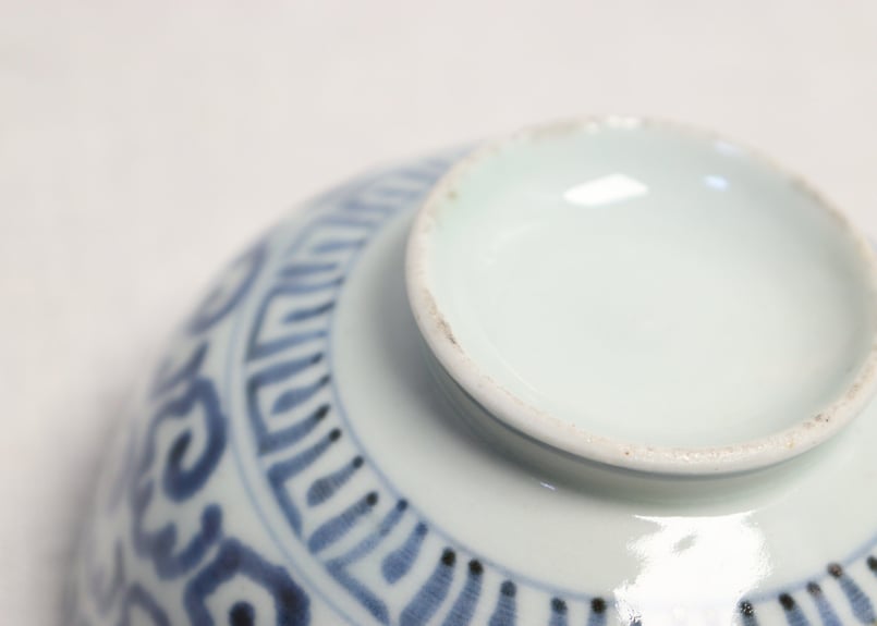 染付蓋茶碗  8客 径11.0cm 蓋付茶碗 染付「鳳凰文」 明治29年 3客セット