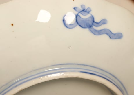 明治前期色絵芦に鳥と牡丹図通り物7寸皿①