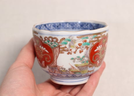 明治前期色絵松竹梅に鶴亀図通り物向付