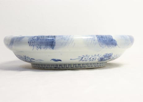 江戸幕末染付おしどり図9寸浅鉢