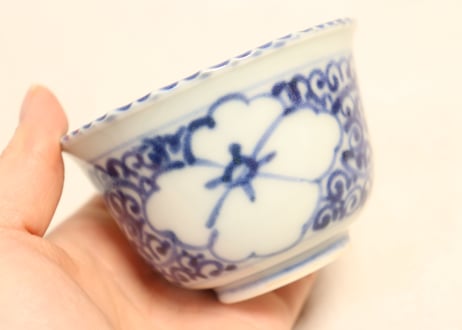 明治前期染付三方に菱花図向付