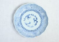 江戸幕末染付線描き蝶と牡丹図６寸皿