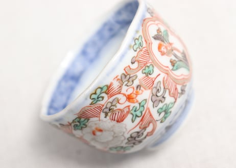 明治前期色絵鳥と牡丹図通り物小向付