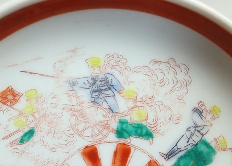 明治後期~大正色絵プリント兵隊図小皿