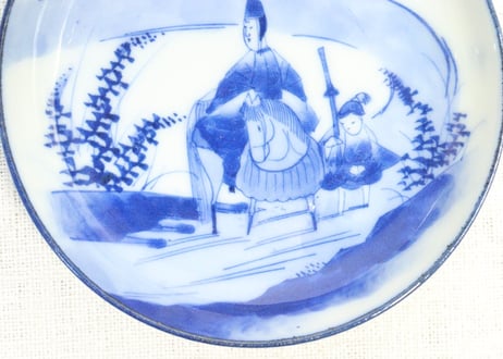 明治前期染付東下り図小皿　少カタツキ