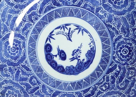 明治前期紙刷牡丹図7寸皿
