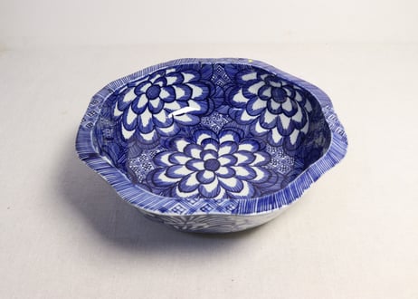 明治前期ベロ藍花図９寸鉢　ノミホツ