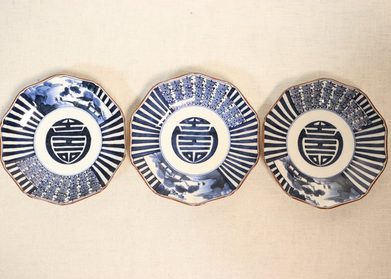 明治後期～大正染付山水と寿文字図十弁5寸皿①濃いめ | 吉祥寺PukuPuku