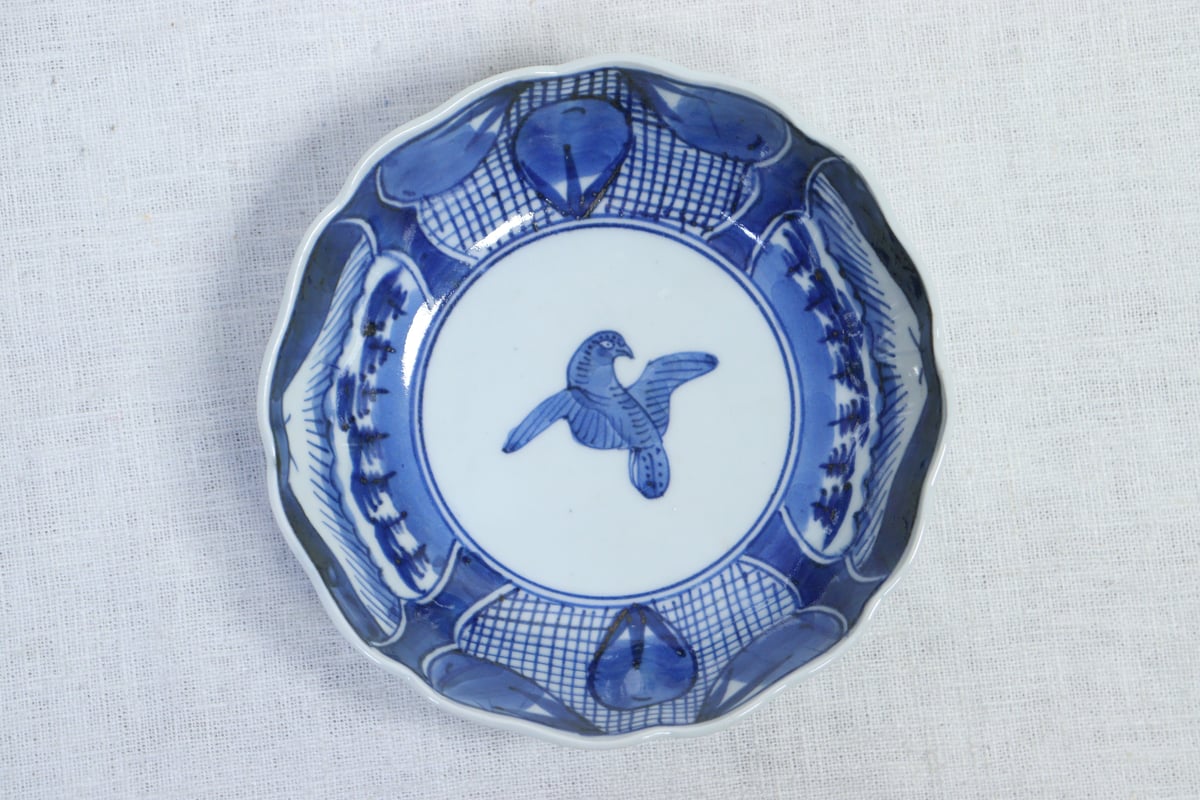 古伊万里】色絵 「一富士二鷹三茄子」 富士形変形皿 9客明治時代