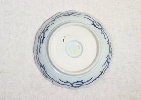 江戸後期染付富士に鶴図なます皿　窯傷,ノミホツ,フリモノ