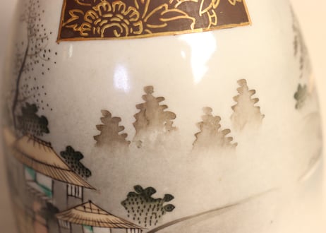 明治前期九谷焼色絵家風景図通り物三合徳利①