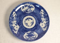 明治前期紙刷菊と唐子に桜図尺皿