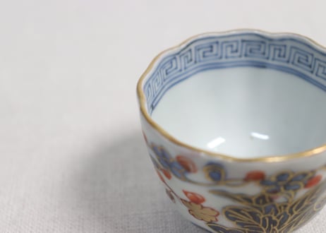 江戸幕末赤絵金彩秋海棠図通り物小向付
