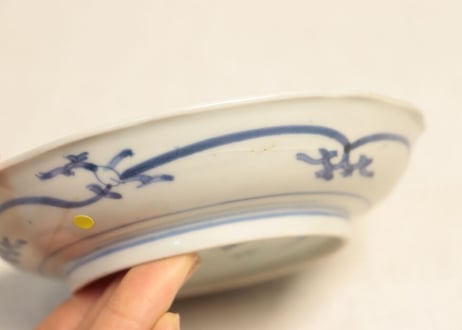 江戸中期染付鹿と紅葉図4.5寸皿 ニュウ,少甘手